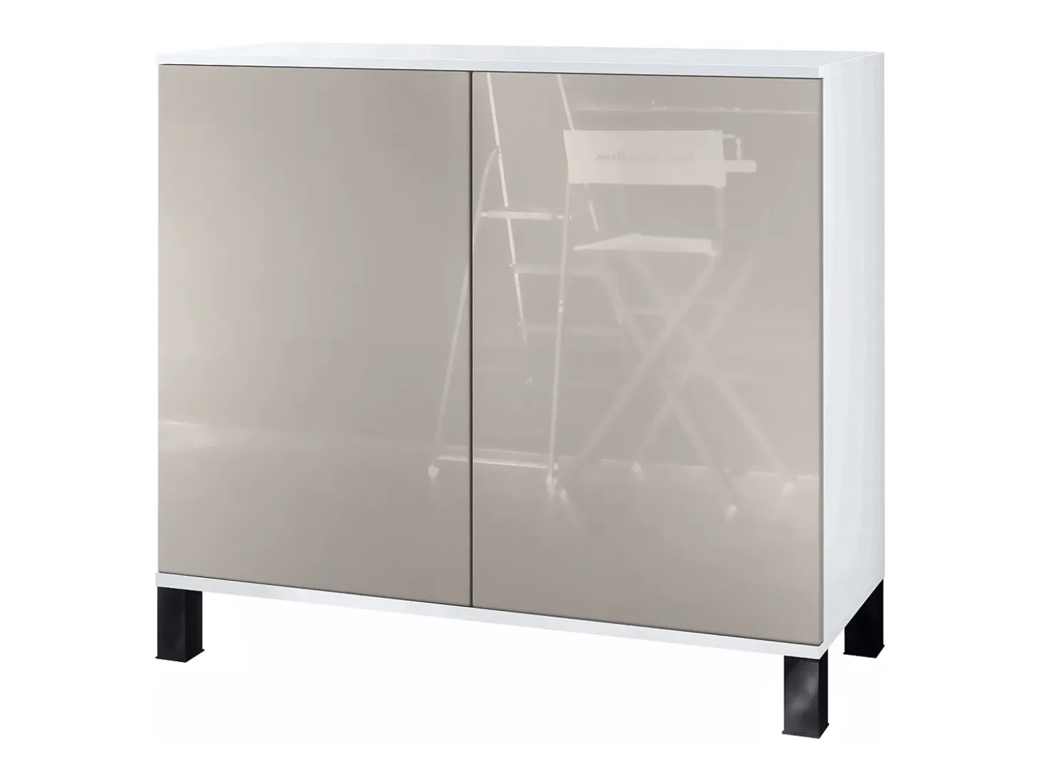 Aparador Skadu V3, Armario de Cocina Moderno con 2 Puertas Grandes blanco mate / gris arena de alto brillo (92,5 x 84.5 x 35)