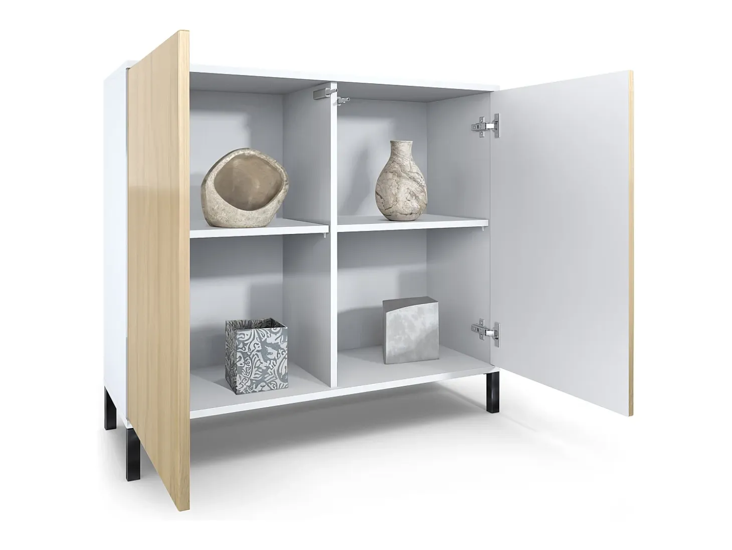 Aparador Skadu V3, Armario de Cocina Moderno con 2 Puertas Grandes blanco mate / crema de alto brillo (92,5 x 83.5 x 35)