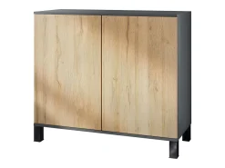 Aparador Skadu V3, Armario de Cocina Moderno con 2 Puertas Grandes antracita mate / roble natural (92,5 x 84.5 x 35)