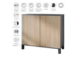 Aparador Skadu V3, Armario de Cocina Moderno con 2 Puertas Grandes antracita mate / roble natural (92,5 x 84.5 x 35)