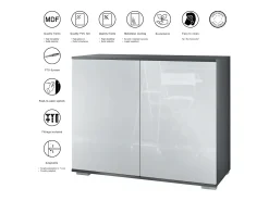 Aparador Skadu V3, Armario de Cocina Moderno con 2 Puertas Grandes antracita mate / burdeos de alto brillo (92,5 x 75.5 x 35)