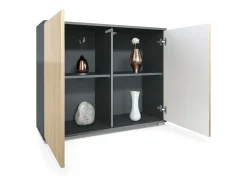 Aparador Skadu V3, Armario de Cocina Moderno con 2 Puertas Grandes antracita mate / burdeos de alto brillo (92,5 x 75.5 x 35)