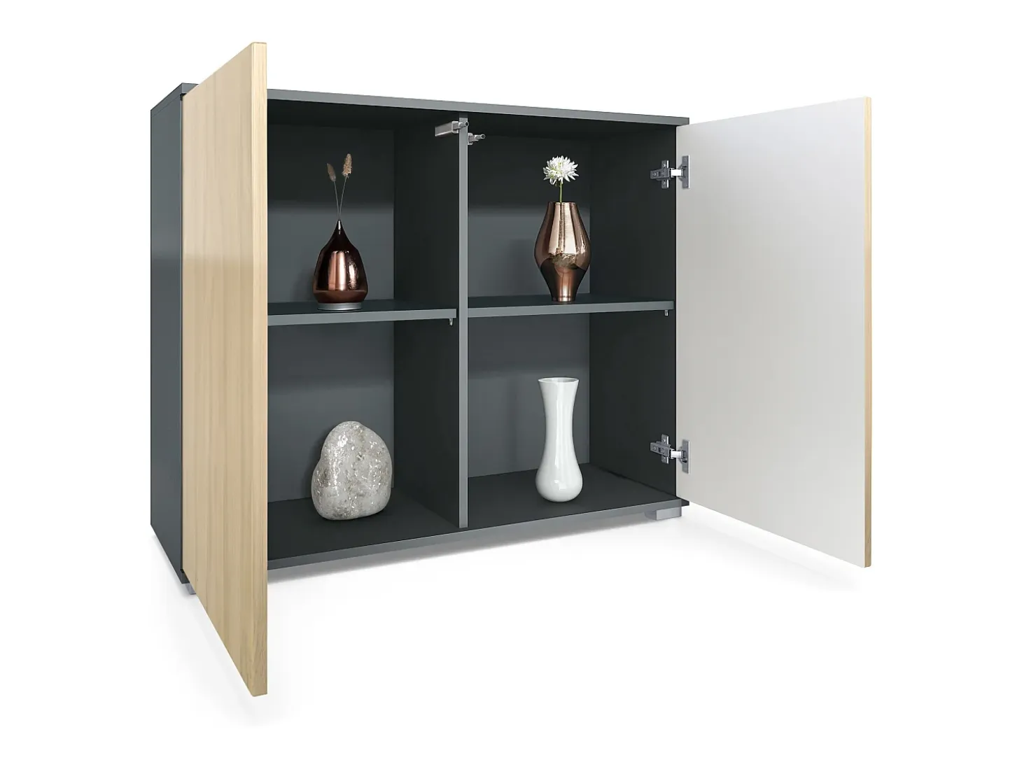 Aparador Skadu V3, Armario de Cocina Moderno con 2 Puertas Grandes antracita mate / burdeos de alto brillo (92,5 x 75.5 x 35)