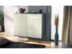 Aparador Skadu V3, Armario de Cocina Moderno con 2 Puertas Grandes antracita mate / crema de alto brillo (92,5 x 73.5 x 35)