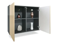 Aparador Skadu V3, Armario de Cocina Moderno con 2 Puertas Grandes antracita mate / crema de alto brillo (92,5 x 73.5 x 35)