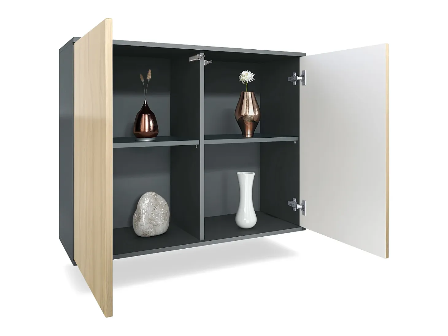 Aparador Skadu V3, Armario de Cocina Moderno con 2 Puertas Grandes antracita mate / burdeos de alto brillo (92,5 x 73.5 x 35)