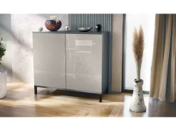 Aparador Skadu V3, Armario de Cocina Moderno con 2 Puertas Grandes antracita mate / gris arena de alto brillo (92,5 x 83.5 x 35)