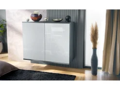 Aparador Skadu V3, Armario de Cocina Moderno con 2 Puertas Grandes antracita mate / blanco de alto brillo (92,5 x 73.5 x 35)