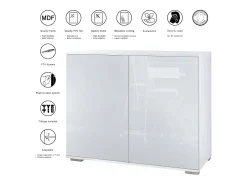 Aparador Skadu V3, Armario de Cocina Moderno con 2 Puertas Grandes blanco mate / crema de alto brillo (92,5 x 75.5 x 35)