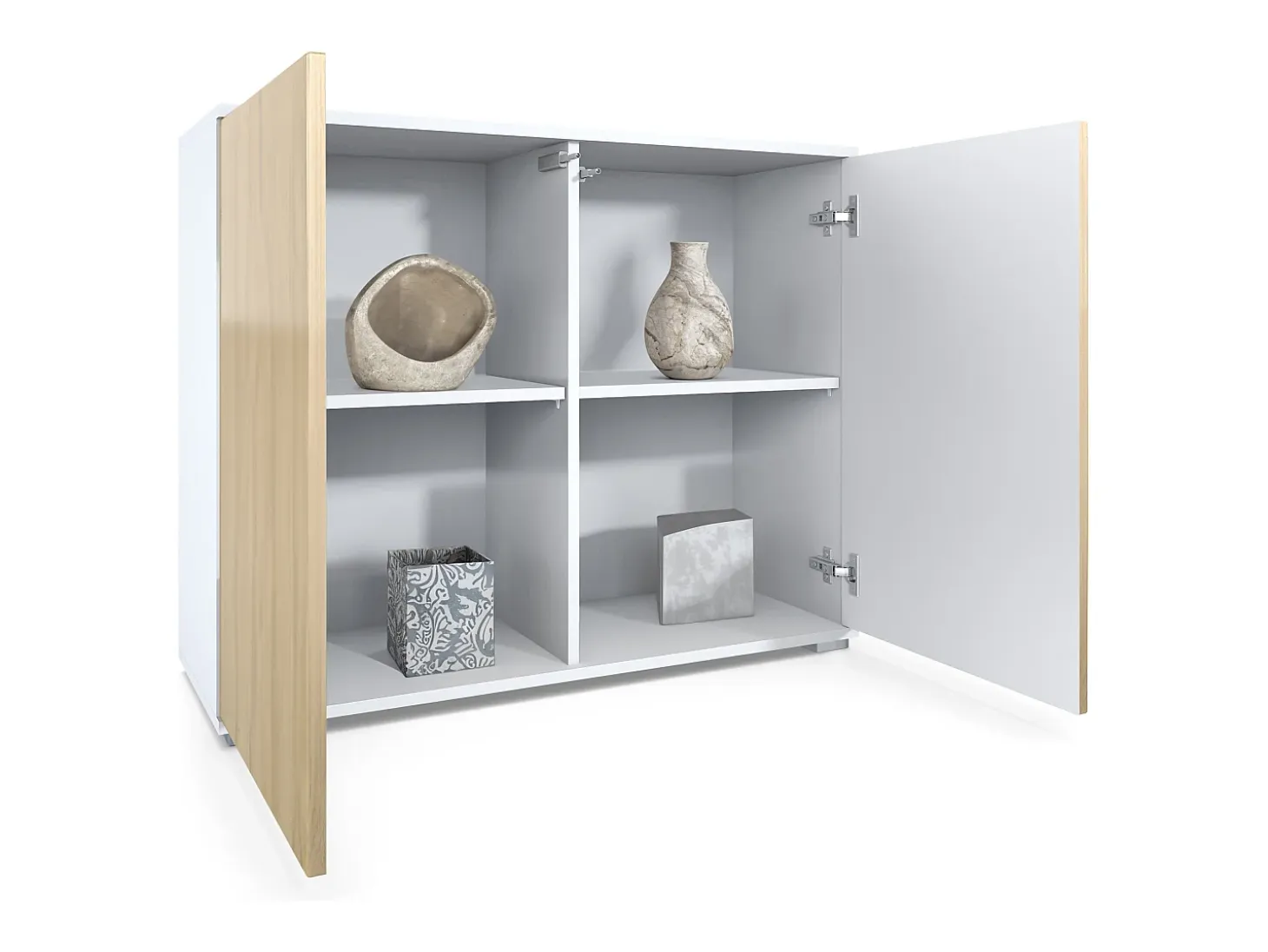 Aparador Skadu V3, Armario de Cocina Moderno con 2 Puertas Grandes blanco mate / crema de alto brillo (92,5 x 75.5 x 35)