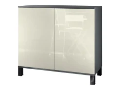 Aparador Skadu V3, Armario de Cocina Moderno con 2 Puertas Grandes antracita mate / crema de alto brillo (92,5 x 84.5 x 35)