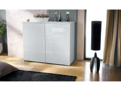 Aparador Skadu V3, Armario de Cocina Moderno con 2 Puertas Grandes blanco mate / blanco de alto brillo (92,5 x 75.5 x 35)