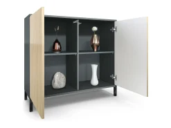 Aparador Skadu V3, Armario de Cocina Moderno con 2 Puertas Grandes antracita mate / crema de alto brillo (92,5 x 83.5 x 35)