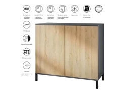 Aparador Skadu V3, Armario de Cocina Moderno con 2 Puertas Grandes antracita mate / crema de alto brillo (92,5 x 83.5 x 35)