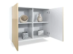 Aparador Skadu V3, Armario de Cocina Moderno con 2 Puertas Grandes blanco mate / crema de alto brillo (92,5 x 73.5 x 35)