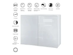 Aparador Skadu V3, Armario de Cocina Moderno con 2 Puertas Grandes blanco mate / crema de alto brillo (92,5 x 73.5 x 35)