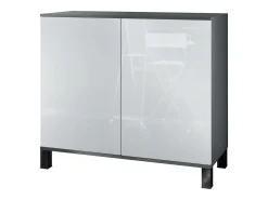 Aparador Skadu V3, Armario de Cocina Moderno con 2 Puertas Grandes antracita mate / blanco de alto brillo (92,5 x 84.5 x 35)