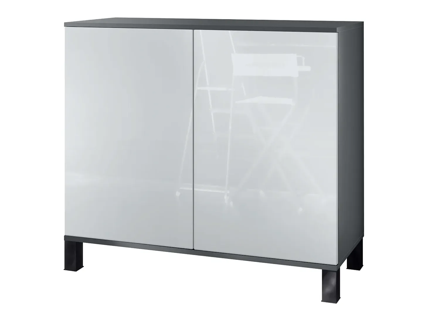 Aparador Skadu V3, Armario de Cocina Moderno con 2 Puertas Grandes antracita mate / blanco de alto brillo (92,5 x 84.5 x 35)