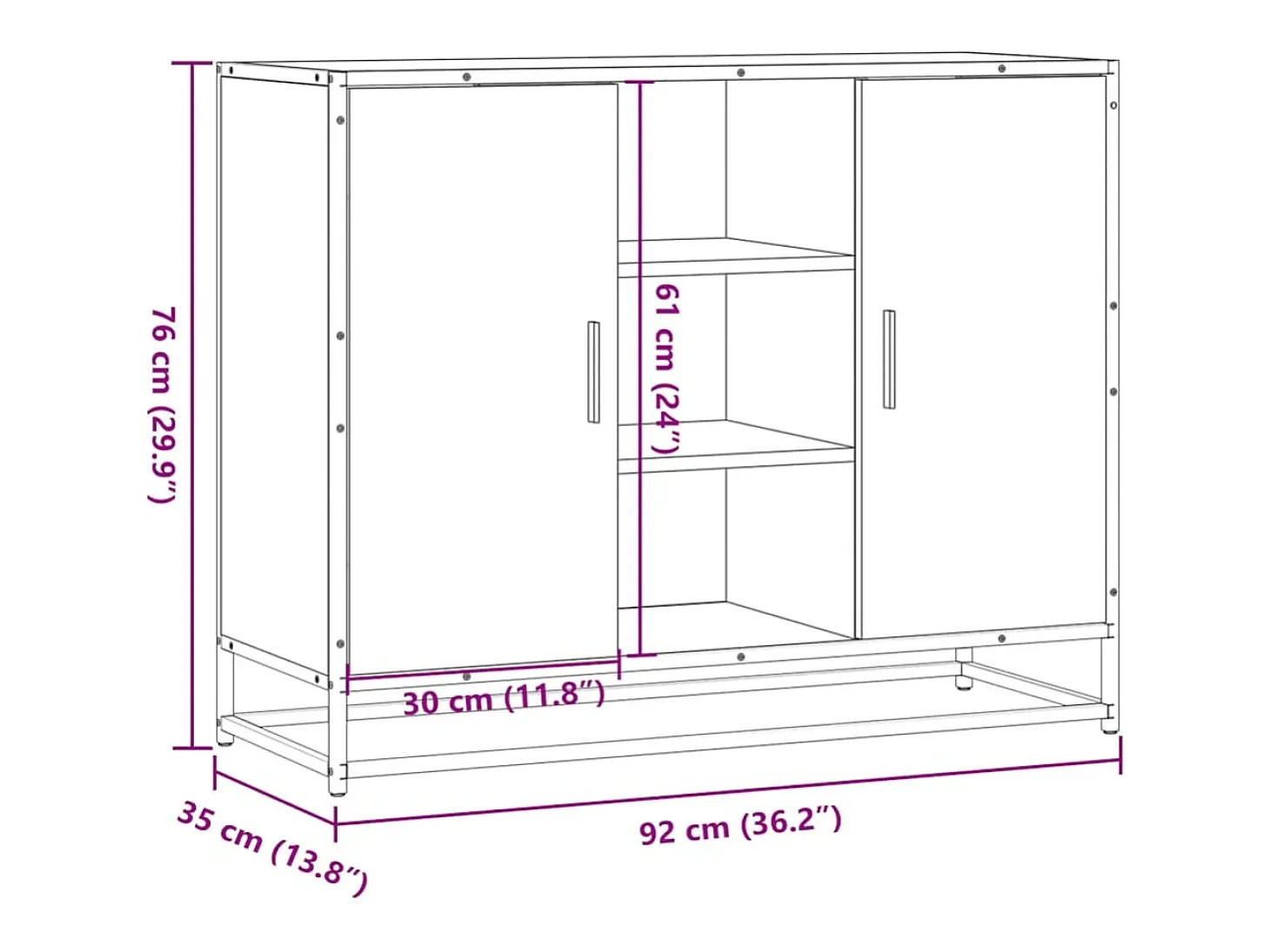 Aparador Sonoma gris 92x35x76 cm madera de ingeniería