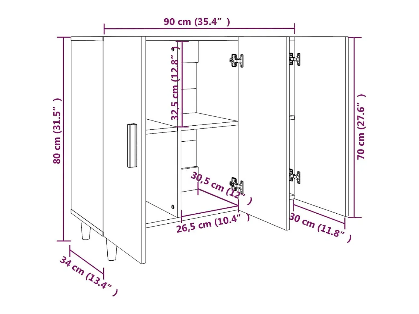 Aparador Sonoma gris 90x34x80 cm madera de ingeniería