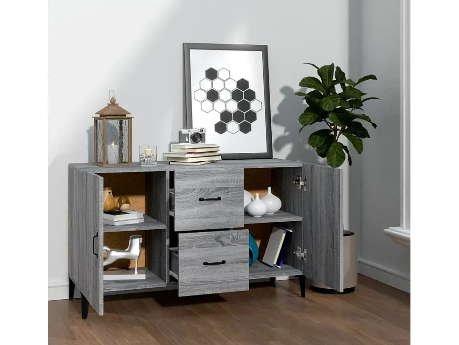 Aparador Sonoma gris 100x36x60 cm madera de ingeniería