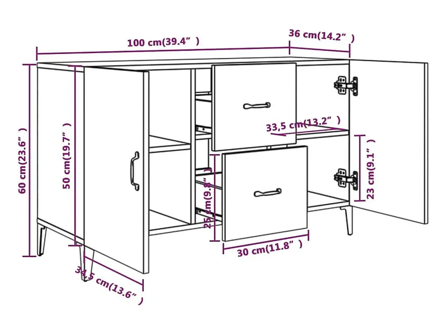 Aparador Sonoma gris 100x36x60 cm madera de ingeniería