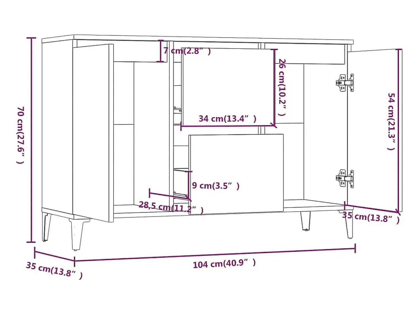 Aparador Sonoma gris 104x35x70 cm Madera de ingeniería