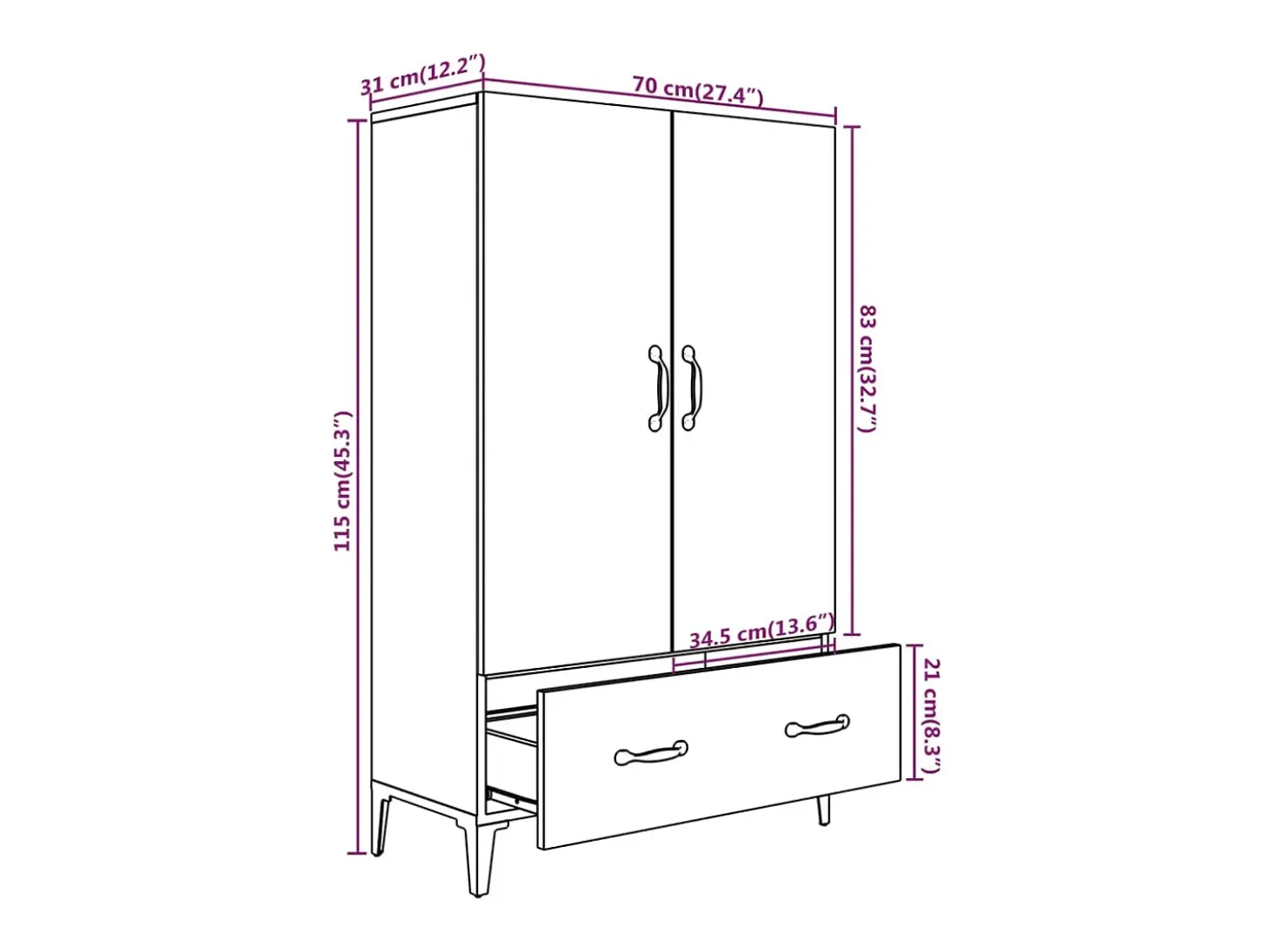 Aparador Sonoma gris 70x31x115 cm Madera de ingeniería