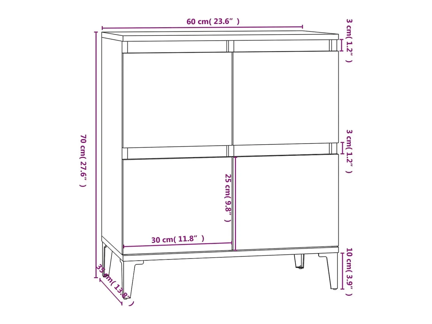 Aparador Sonoma gris 60x35x70 cm Madera de ingeniería