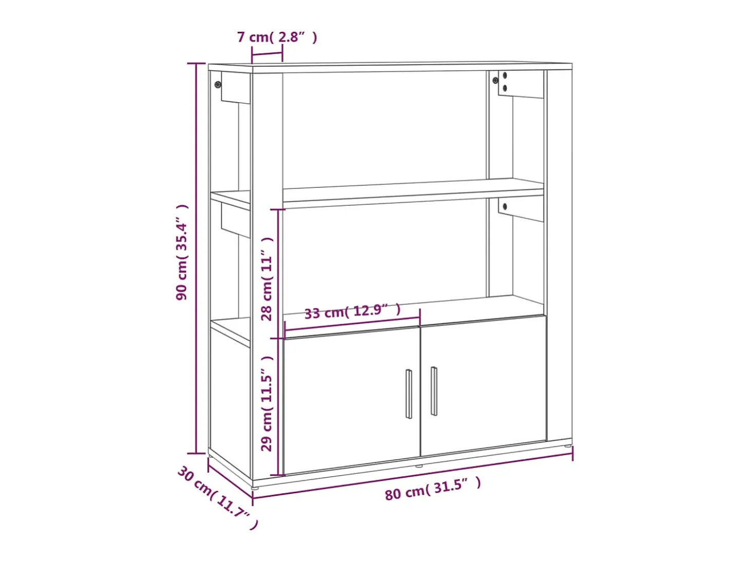Aparador Sonoma gris 80x30x90 cm Madera de ingeniería