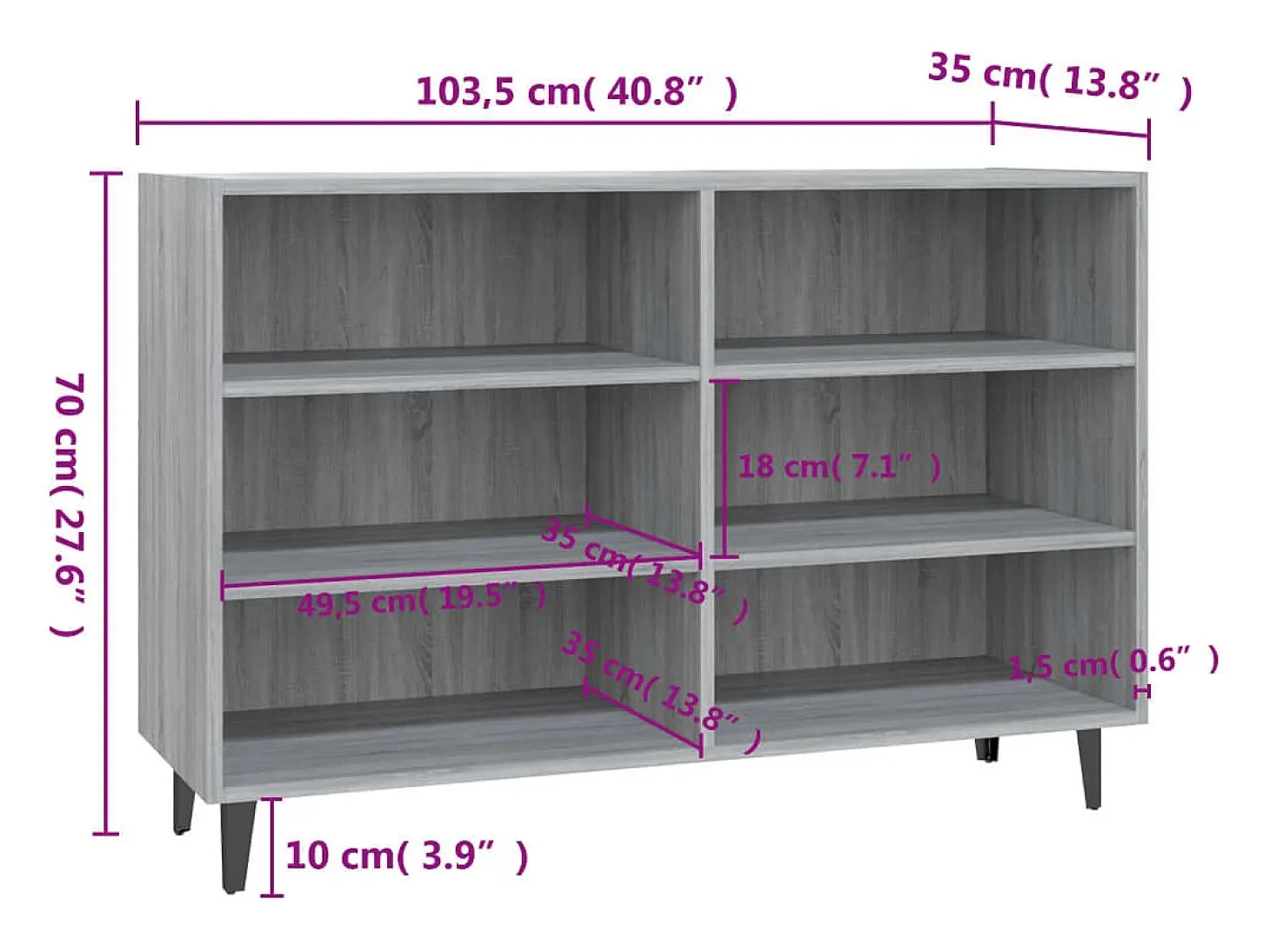Aparador Sonoma gris 103,5x35x70 cm madera de ingeniería