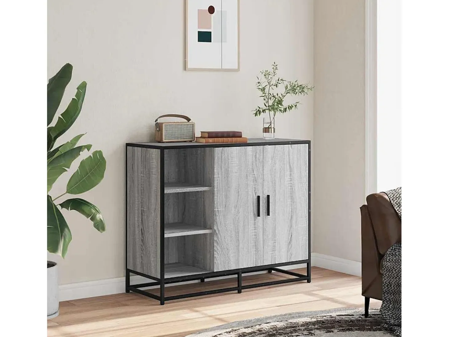 Aparador Sonoma gris 92x35x76 cm madera de ingeniería