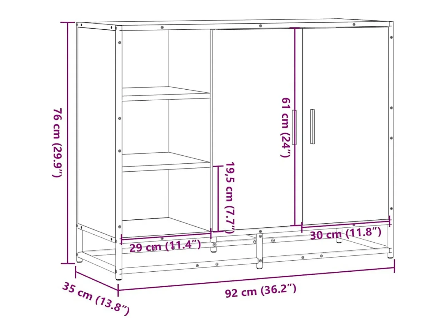 Aparador Sonoma gris 92x35x76 cm madera de ingeniería