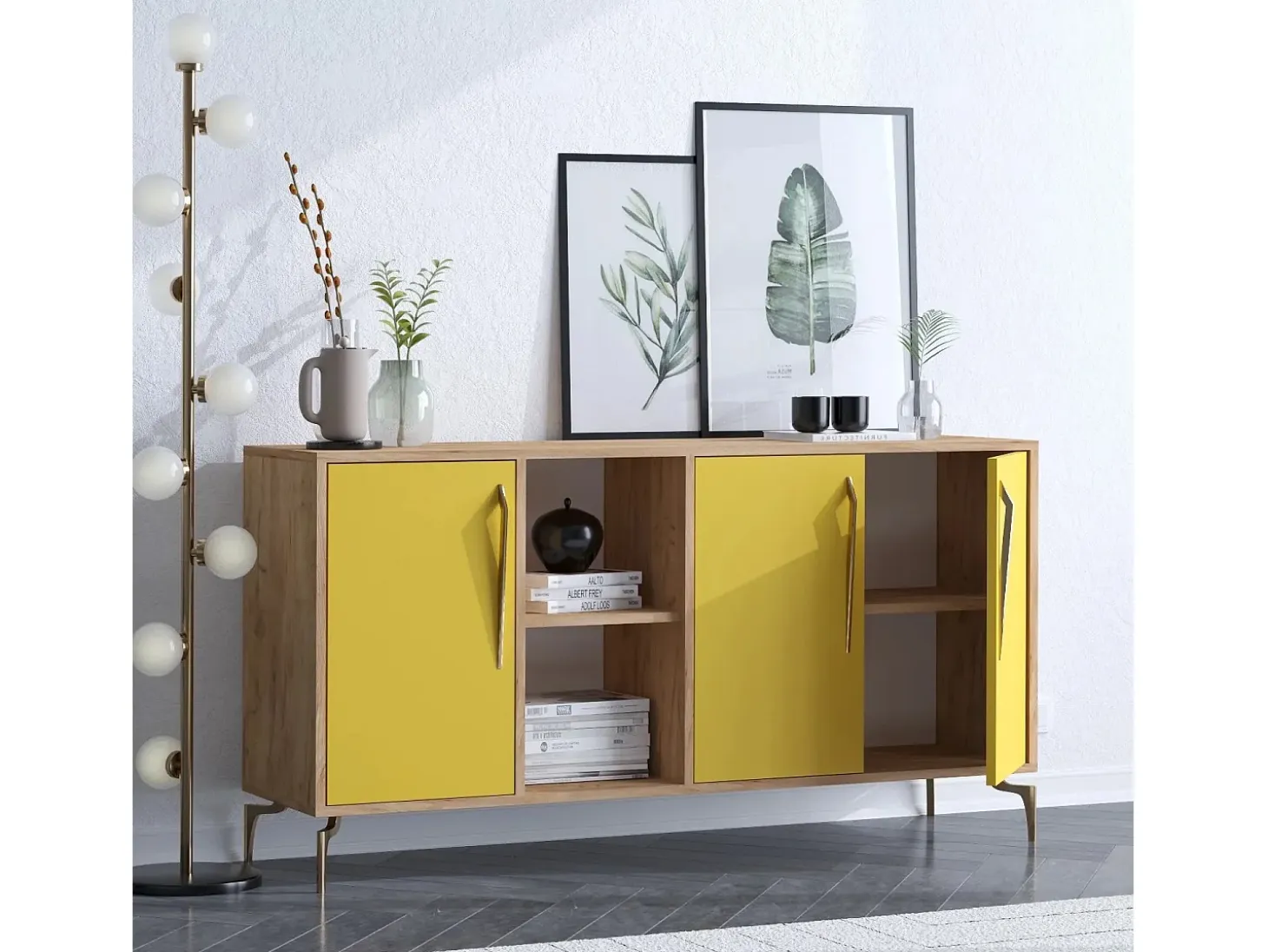 Aparador SUDER color roble Amarillo 140x40x86 cm