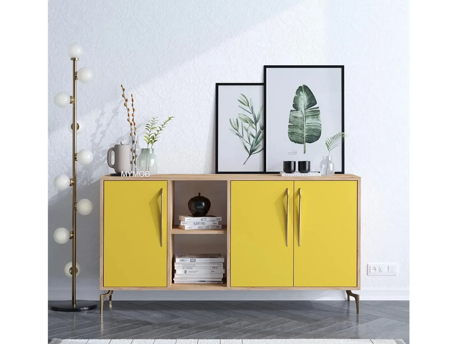 Aparador SUDER color roble Amarillo 140x40x86 cm