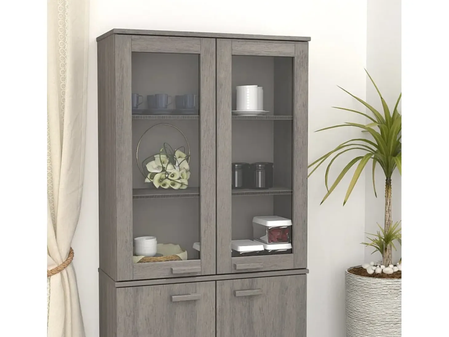 Aparador superior HAMAR pino macizo gris claro 85x35x100 cm ES76198