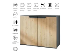 Aparador Sylt V3, Armario de Cocina Moderno con 2 Puertas Grandes antracita mate / burdeos de alto brillo (92,5 x 73.5 x 35)