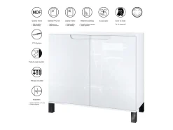 Aparador Sylt V3, Armario de Cocina Moderno con 2 Puertas Grandes blanco mate / burdeos de alto brillo (92,5 x 84.5 x 35)