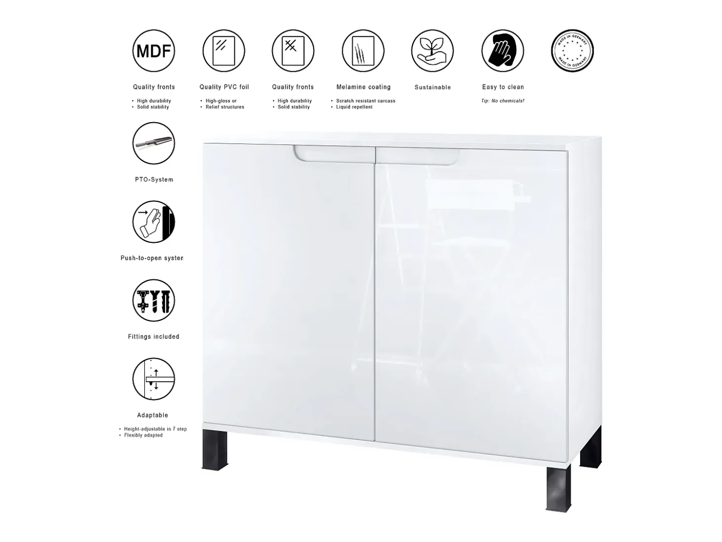 Aparador Sylt V3, Armario de Cocina Moderno con 2 Puertas Grandes blanco mate / burdeos de alto brillo (92,5 x 84.5 x 35)