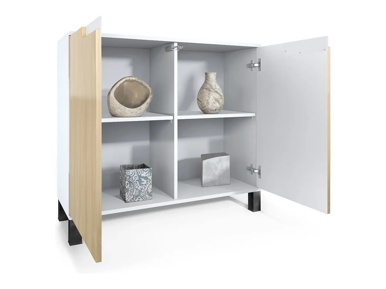 Aparador Sylt V3, Armario de Cocina Moderno con 2 Puertas Grandes blanco mate / burdeos de alto brillo (92,5 x 84.5 x 35)
