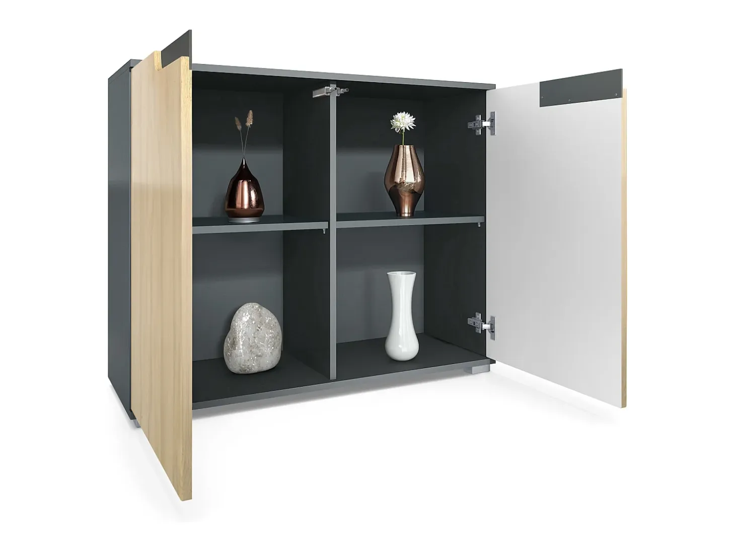 Aparador Sylt V3, Armario de Cocina Moderno con 2 Puertas Grandes antracita mate / blanco de alto brillo (92,5 x 75.5 x 35)