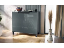 Aparador Sylt V3, Armario de Cocina Moderno con 2 Puertas Grandes antracita mate / gris de alto brillo (92,5 x 84.5 x 35)