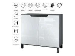 Aparador Sylt V3, Armario de Cocina Moderno con 2 Puertas Grandes antracita mate / gris de alto brillo (92,5 x 84.5 x 35)