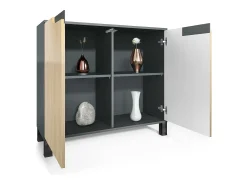 Aparador Sylt V3, Armario de Cocina Moderno con 2 Puertas Grandes antracita mate / gris de alto brillo (92,5 x 84.5 x 35)