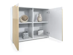 Aparador Sylt V3, Armario de Cocina Moderno con 2 Puertas Grandes blanco mate / burdeos de alto brillo (92,5 x 75.5 x 35)