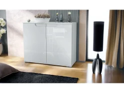 Aparador Sylt V3, Armario de Cocina Moderno con 2 Puertas Grandes blanco mate / blanco de alto brillo (92,5 x 75.5 x 35)