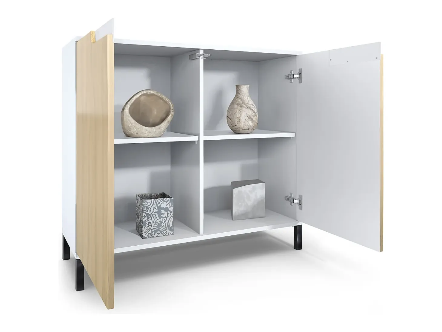 Aparador Sylt V3, Armario de Cocina Moderno con 2 Puertas Grandes blanco mate / blanco de alto brillo (92,5 x 83.5 x 35)