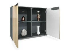 Aparador Sylt V3, Armario de Cocina Moderno con 2 Puertas Grandes antracita mate / gris arena de alto brillo (92,5 x 75.5 x 35)