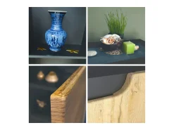 Aparador Sylt V3, Armario de Cocina Moderno con 2 Puertas Grandes antracita mate / gris claro satinado (92,5 x 83.5 x 35)