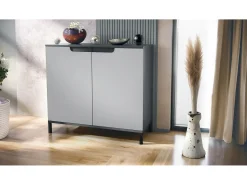Aparador Sylt V3, Armario de Cocina Moderno con 2 Puertas Grandes antracita mate / gris claro satinado (92,5 x 83.5 x 35)